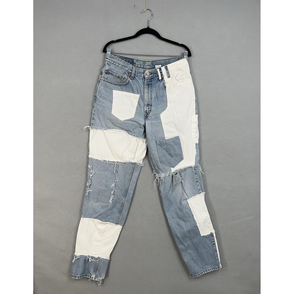 Vintage Levis Jeans Mens 34x36 Blue Denim Patchwork Custom Upcycled Reworked 550